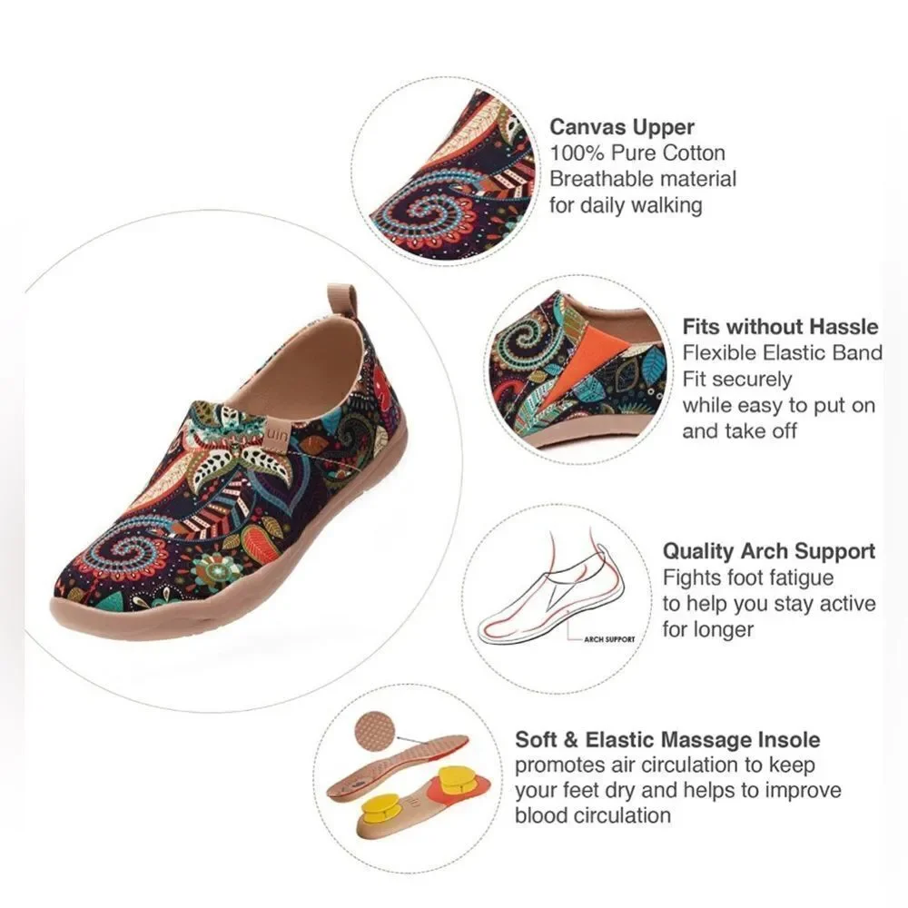 UIN Women Floral Art Sneaker Painted Canvas Slip-On Travel Shoes(Wonder Mandala)